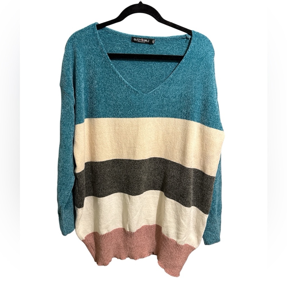 GLITZY GIRLZ BOUTIQUE Cozy Color Block Knit Sweater, 4X NWOT
